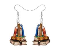 LONYOO Acrilico Libro Orecchini Penzolare Gioielli Divertente Libreria Torna a Scuola Regali per Insegnanti Donna Ragazze Bambini Charms (Multicolore)