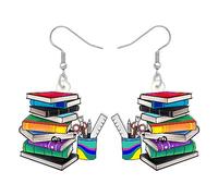 LONYOO Acrilico Libro Orecchini Penzolare Gioielli Divertente Libreria Torna a Scuola Regali per Insegnanti Donna Ragazze Bambini Charms (Libro di Testo)