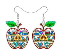 LONYOO Acrilico Libro Orecchini Penzolare Gioielli Divertente Libreria Torna a Scuola Regali per Insegnanti Donna Ragazze Bambini Charms (Librerie di Mele)