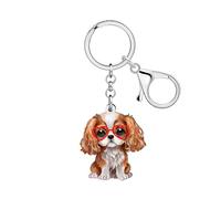 LONYOO Cavalier Re Carlo Spaniel Regali Acrilico Portachiavi Cane Amante Regali per Donne Ragazza Borsa Bambini Zaino Charms (Caffè)