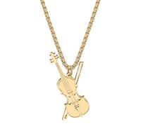 LONYOO Collana in acciaio inox con violoncello placcato oro 18 carati, per gli amanti della musica, regali per violinisti violini, violacchi, collane in oro per donne e ragazze, M, Acciaio