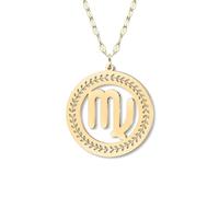 LONYOO Dainty - Collana con ciondolo a forma di disco d'oro, con segno zodiacale, 18 carati, placcato oro in acciaio inox, 12 costellazioni, per compleanno, astrologia, regalo per donne e ragazze, M