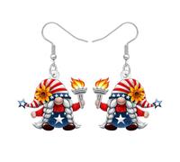 LONYOO Divertente 4 luglio bandiera americana gnomo orecchini pendenti girasole nano gioielli patriottici gnomi regali per donne mamma rosso bianco e blu orecchini, Medium, Acrilico, Nessuna pietra