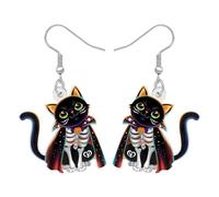 LONYOO Orecchini a forma di gatto nero con cappello da strega di Halloween, in acrilico, con ciondoli divertenti a forma di gattino, regali di Halloween stravaganti per donne, amanti dei gatti