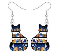 LONYOO Orecchini a forma di gatto nero in acrilico, con ciondoli a forma di libro, idea regalo per insegnanti, per amanti dei libri, gatti, mamme, donne, libri per il ritorno a scuola