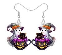 LONYOO Orecchini fantasma in acrilico per donne zucca di Halloween cappello strega gatto nero pendenti fantasma gioielli malvagi costumi di Halloween accessori per feste regali fantasma spettrale
