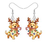 LONYOO Orecchini natalizi a forma di cane, regalo di Natale per donne e mamme, orecchini pendenti natalizi in acrilico, gioielli di Natale, cuccioli, cagnolini, amanti dei cani, regali per donne