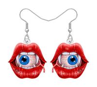 LONYOO Orecchini pendenti in acrilico con bacio vampiro con occhio blu e labbra, gioielli alternativi, regali gotici spettrali per donne, costumi di Halloween, accessori da vampiro, Medio, Acrilico