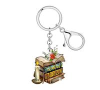 LONYOO Portachiavi acrilico per libri, accessori da libro, regali per amanti dei libri, donne, lettrici divoratori di libri, ragazze, bambini, charm per zaini, borse, Beige, Medium