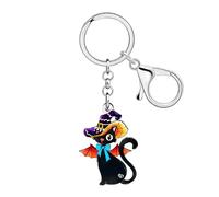 LONYOO Portachiavi con cappello da strega spettrale con gatto nero, in acrilico, per Halloween, accessori da strega, regalo per gli amanti dei gatti per le donne, nero, Medium
