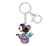 LONYOO Portachiavi con cappello da strega spettrale con gatto nero, in acrilico, per Halloween, accessori da strega, regalo per gli amanti dei gatti per le donne, Multicolore, Medium