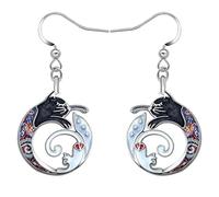 LONYOO Regali per la Festa Della Mamma per gatto Orecchini Smalto Lega di Zinco Balena Cervo Sirena Serpente Elefante Volpe Libellula Bassotto Orecchini Donna Ragazze ciondoli (Gatto Orecchini Nero)