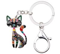 LONYOO Smalto Carino Gatto Portachiavi Portafoglio Auto Portachiavi in Lega di Zinco Gatto Gioielli Regali per le Donne Ragazze (Nero 283)