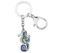 LONYOO Smalto Delfino Squalo Portachiavi Medusa Balena Portachiavi in Lega di Zinco Gioielli Oceano Cavalluccio Marino Polpo Regali per Donna Ragazze Portachiavi Auto (Ippocampo Portachiavi Blu)