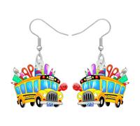 LONYOO Torna a Scuola Bus Orecchini Dangle Gioielli Acrilico Divertente Auto Camion Regali per Insegnanti Donna Ragazze Bambini Charms (Giallo Bus)