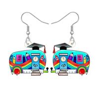 LONYOO Torna a Scuola Bus Orecchini Dangle Gioielli Acrilico Divertente Auto Camion Regali per Insegnanti Donna Ragazze Bambini Charms (Bus di Mortarboard)