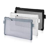 LONZIKP 3 Pezzi Astuccio Trasparente Nylon-Rete Zip Mesh Borsa con Cerniera Stifteetui Organizzatore per Penne per Scuola Ufficio Cancelliera Cosmetici (Trasparente)