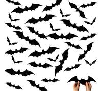 LONZIKP 48 pezzi Adesivi della Parete, Halloween Pipistrello in PVC Impermeabile e Rimovibile, Articoli Decorativi Riutilizzabili per Interni ed Esterni, 3D Murale (4 Dimensioni Diverse) (Nero)