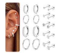 LONZIKP 9 Paia Orecchini Ipoallergenici e Cerchi per Donna e Uomo, Acciaio Chirurgico, Placcati in Oro 14K, Piercing Helix Cartilagine (Oro, Argento)