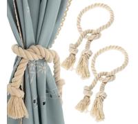 LONZIKP Fermatende, 2 Pezzi, Fascia Intrecciata a Mano in Corda di Cotone, Clip per Tende, Ferma da Esterno, Raccogli per Interni ed Esterni, Attache Rideau, Decorazione per Tende (Beige Intrecciato)