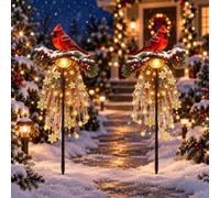 LONZOZBNN Cardinal Memory Fountain Solar Light, Memorial Garden Stake | Weather-Resistant Cardinal Yard Decor with Cascading Snowflake Lights(2pack)