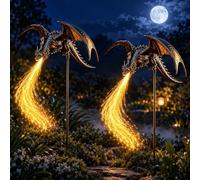 LONZOZBNN Solar Dragon Fire Garden Stake Light with Fiber Optic Flame | Dragon yard stake with glowing flame effect for lawns, pathways, flower beds and patios