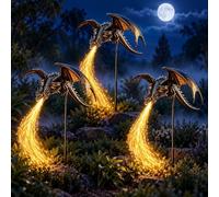 LONZOZBNN Solar Dragon Fire Garden Stake Light with Fiber Optic Flame | Dragon yard stake with glowing flame effect for lawns, pathways, flower beds and patios