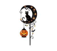 LONZOZBNN Solar Halloween Black Cat & Pumpkin Moon Garden Stake Light, Outdoor Weather Resistant LED Yard Decoration for Patio Walkway Porch | Spooky Crescent Moon Black Cat Solar Stake Light, Fall Seasonal Yard Pathway Ornament