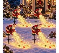 LONZOZBNN Solar Santa Garden Stake Light, Cascading Christmas Yard Decor | Warm LED gift, candy cane and star accents for lawns, paths, gardens and festive outdoor displays(4pack)