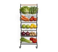 Loobiiny Carrello da cucina con 5 cestini, carrello per frutta e verdura | Carrello portaoggetti stretto, griglia metallica, 4 ruote, 2 con freno, per frutta, verdura, snack