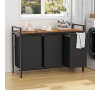 LOOBOV Cesto Portabiancheria 3 Scomparti, 3 x 50L Cesto Biancheria Sporca, Cesta Panni Sporchi con Ripiano, Telaio in Metallo, Marrone Vintage- Nero (3 Scomparti-150L)