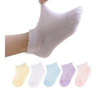 Looching Confezione da 5 paia di calzini sottili in rete di cotone a taglio basso per bambini senza spettacolo calzini alla caviglia 1-12T bianco morbido/multicolore, 5 paia-multi, 3-5 Anni
