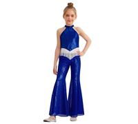 Loodgao Bambina Abito Due Pezzi Con Paillettes Danza Jazz Abbigliamento Danza Top Senza Maniche Con Pantaloni Pantaloni Moderni Standard Hip Hop Outfit Abbigliamento Blu reale 5-6 anni