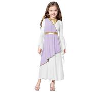 Loodgao Bambina Costume Da Antica Romana Cosplay Della Dea Greca Maxiabito Storico Romano Toga Lunga Costume Festa Di Halloween Carnevale Abito Travestimento Lavanda 13-14 anni