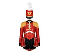 Loodgao Bambine Bambina Circo Direttore Domatore Di Leoni Costume Halloween Scintillanti Paillettes Performance Body Con Mini Cappello A Cilindro Rosso B 15-16 anni