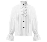 Loodgao Camicia da Pirata per Bambini Camicia Vittoriana da Vampiro con Balze Costume Medievale Steampunk per Giochi di Ruolo Bianco 7-8 Anni