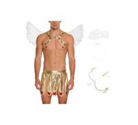 Loodgao Costume Angelo Uomo Metallico Rock Con Corpetto Ali Dangelo Aureola Freccia E Arco Halloween Carnevale Fasching Oro L