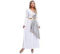 Loodgao Costume Da Toga Greca Femminile Principessa Nobiltà Romana Antica Vestito Per Feste Di Halloween Cosplay Travestimento Argento XL