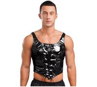 Loodgao Débardeur in Pelle Verniciata Uomo Canottiera T-Shirt Gilet Steampunk Tank Top S-3xl Nero XL