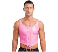 Loodgao Débardeur in Pelle Verniciata Uomo Canottiera T-Shirt Gilet Steampunk Tank Top S-3xl Rosa XXL