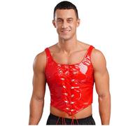 Loodgao Débardeur in Pelle Verniciata Uomo Canottiera T-Shirt Gilet Steampunk Tank Top S-3xl Rosso 4XL