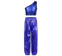 Loodgao Outfit per Danza Hip Hop Metallico per Bambine Composto da Top A Singolo Spallino E Pantaloni alla Vita Come Costume Blu Reale 11-12 Anni