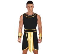 Loodgao Uomo Abito Costume Egiziano Faraone Toga Greca Romana Antichità Greca Abbigliamento Carnevale Halloween Nero 3XL