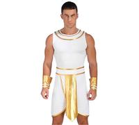 Loodgao Uomo Abito Costume Egiziano Faraone Toga Greca Romana Antichità Greca Abbigliamento Carnevale Halloween Bianco L