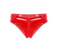 Loodgao Uomo in Intimo Stringa in Pelle Verniciata Vita Bassa Lingerie Sissy Mutandine Slip con Zip Aperto Tanga LXL Rosso L
