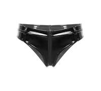 Loodgao Uomo in Intimo Stringa in Pelle Verniciata Vita Bassa Lingerie Sissy Mutandine Slip con Zip Aperto Tanga LXL Nero 4XL