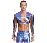 Loodgao Uomo Sciarpa Spalle E Lucente Crop Top Camisole Con Frange Costume Spettacolo Carnevale Festa Blu L