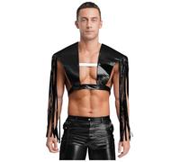 Loodgao Uomo Sciarpa Spalle E Lucente Crop Top Camisole Con Frange Costume Spettacolo Carnevale Festa Nero XL