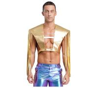 Loodgao Uomo Sciarpa Spalle E Lucente Crop Top Camisole Con Frange Costume Spettacolo Carnevale Festa Oro L