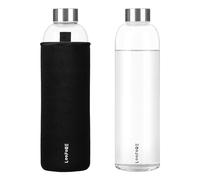 LOOFORE Borraccia in Vetro 1 litro 1000 ml 750 ml, Bottiglia d'Acqua Trasparente Portatile con Guaina Protettiva in Neoprene, Bottiglia Vetro 1 Litro per Acqua per Il Campeggio Viaggi tè Ufficio